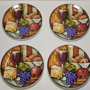 Set of 4 Sommelier 7" Appetizer/ Bread/Dessert Plates Wine Cheese